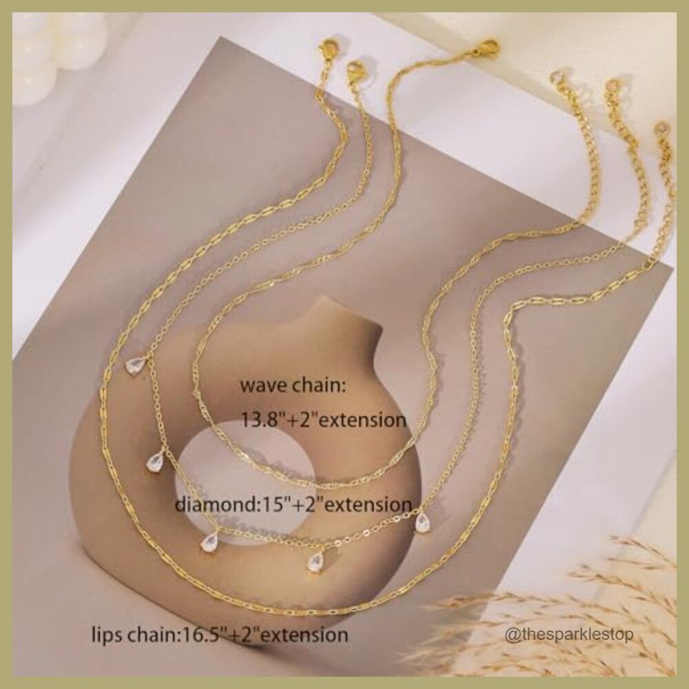 14k Gold Plated Layered Necklace Set with CZ Choker - Picture 6 of 7